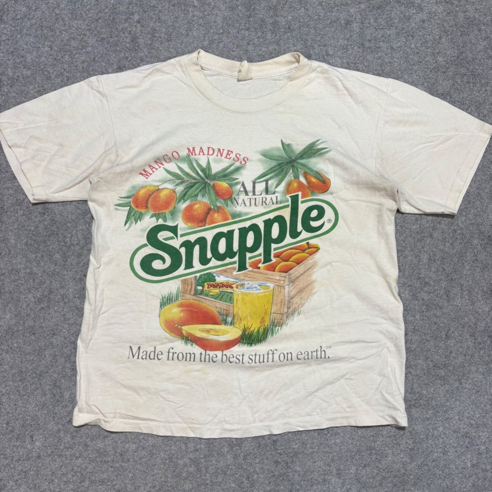 Vintage Snapple Mango Madness T Shirt Mens Large Cream 90s Promo Single Stitch